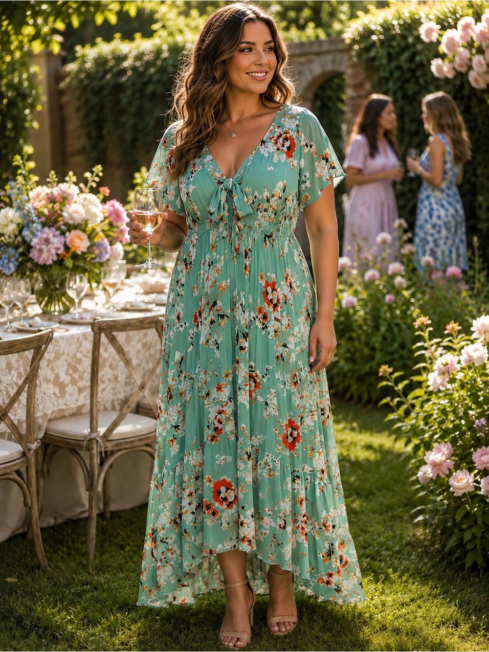 Mombasa Rose Mint Floral High-Low Maxi Dress | Boho Garden Party | Size XXL